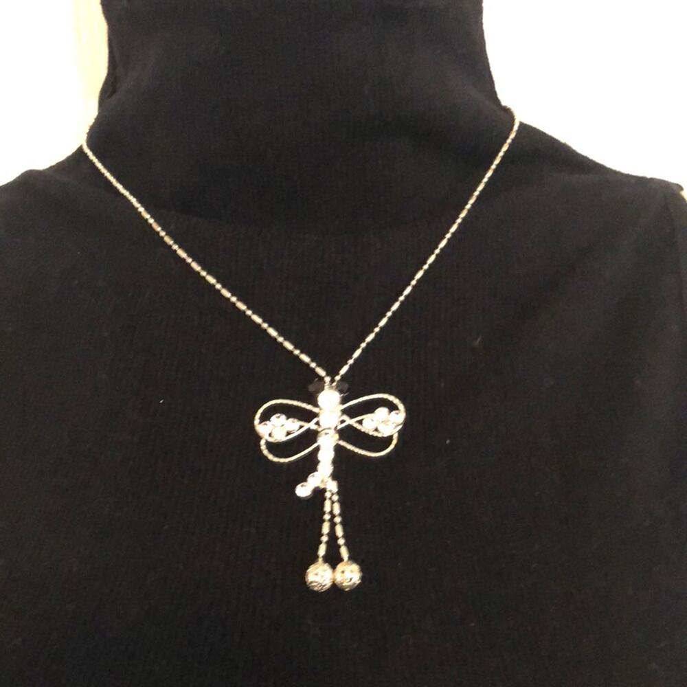 Silver & Rhinestone Dragonfly Choker Necklace